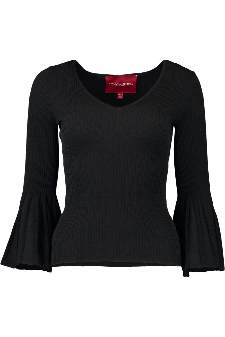 CAROLINA HERRERA-V-Neck Flare Knit Top-