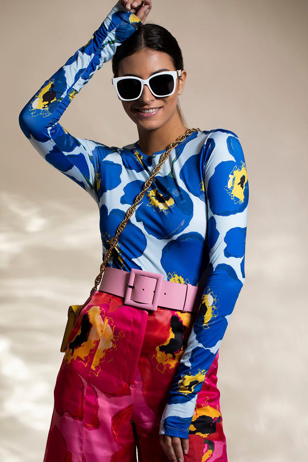 CAROLINA HERRERA-Long Sleeve Printed Crewneck Top-