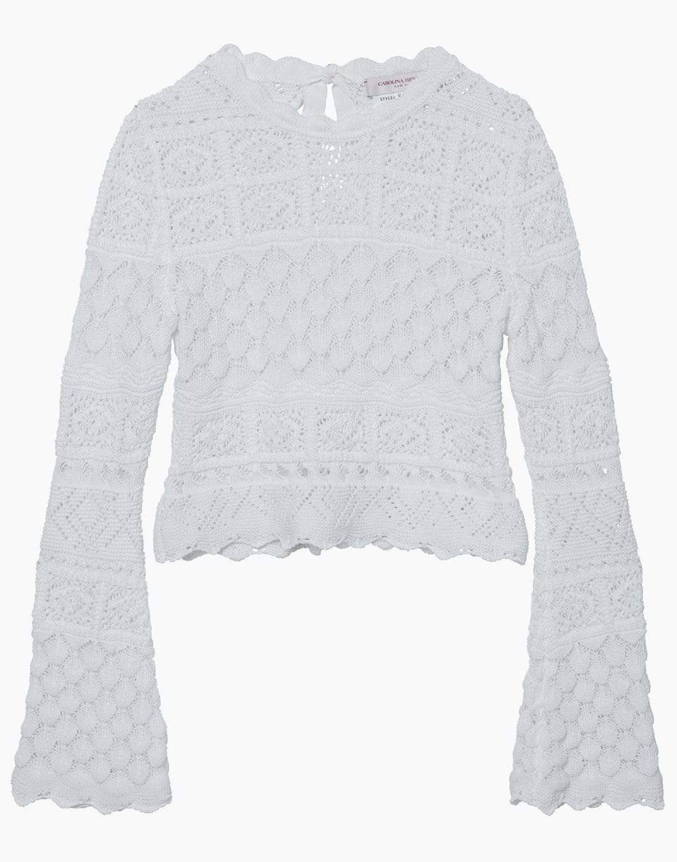 CAROLINA HERRERA-Long Sleeve Cotton Macramé Sweater-