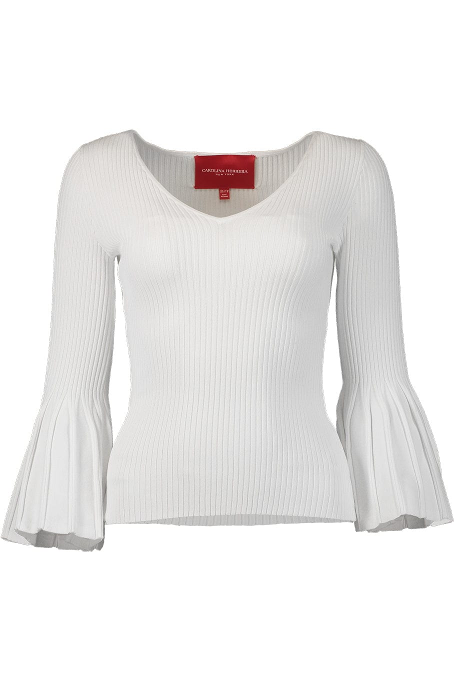 CAROLINA HERRERA-V-Neck Flare Knit Top-