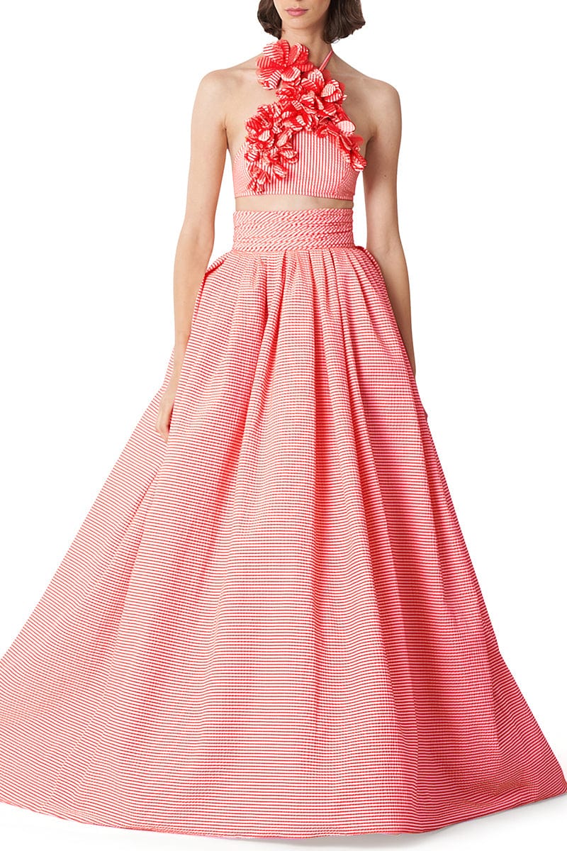 CAROLINA HERRERA-Embroidered Cropped Halter Top-RASPBERRY MULTI