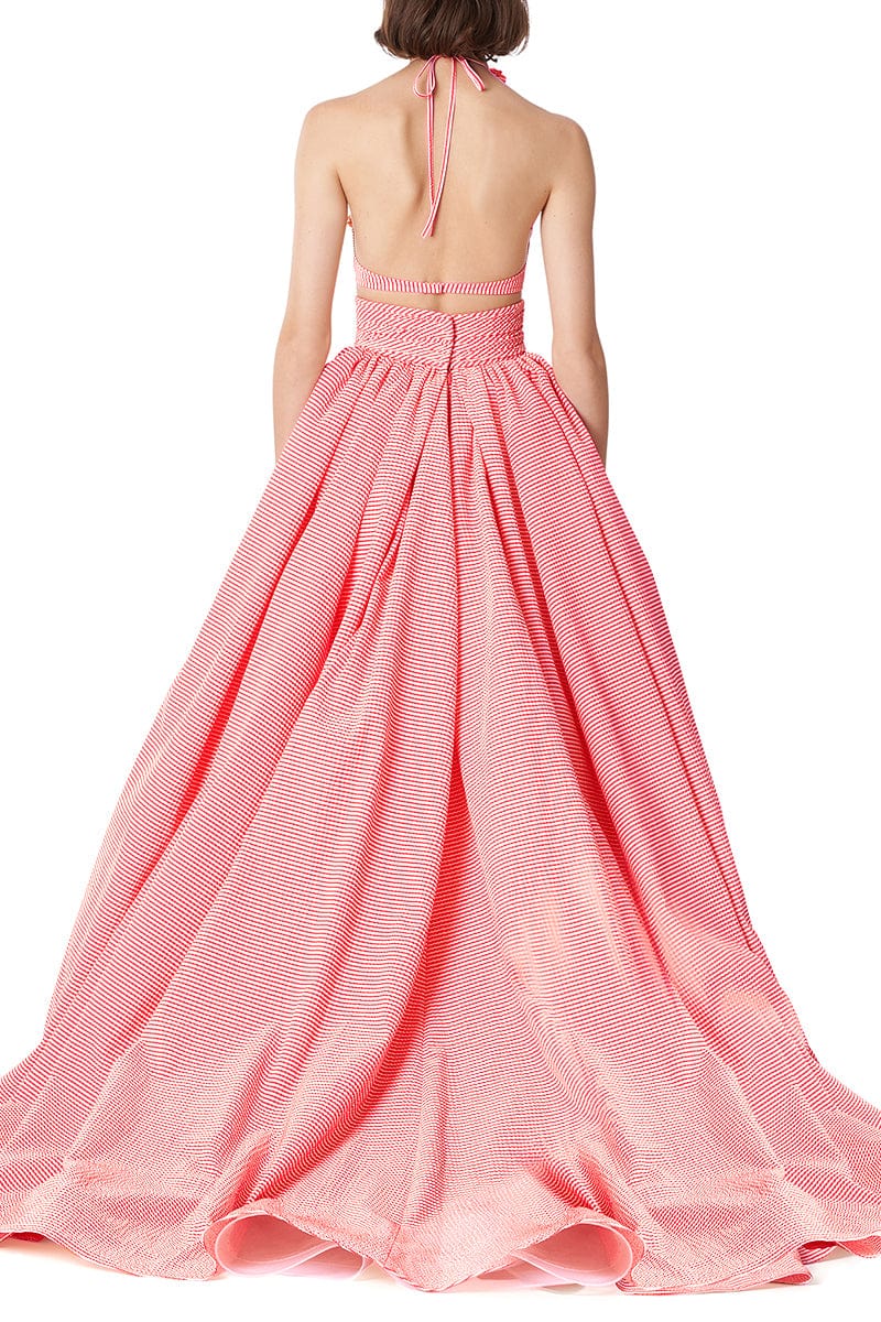 CAROLINA HERRERA-Embroidered Cropped Halter Top-RASPBERRY MULTI