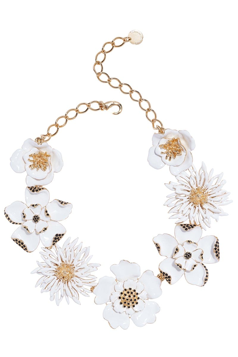 CAROLINA HERRERA-Lariat Flower Chain Necklace - White-WHITE GOLD