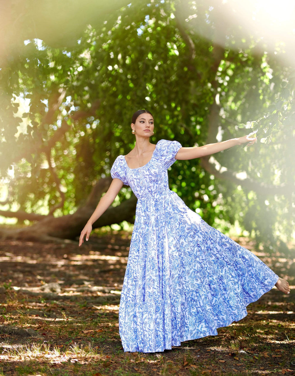 Blue Garden Toile Bardot Maxi Dress Blue Garden Toile Bardot Maxi Dress