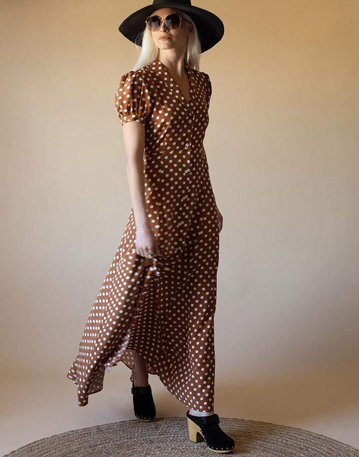 CAROLINE CONSTAS-Short Sleeve Bel Polka Dot Maxi Dress-