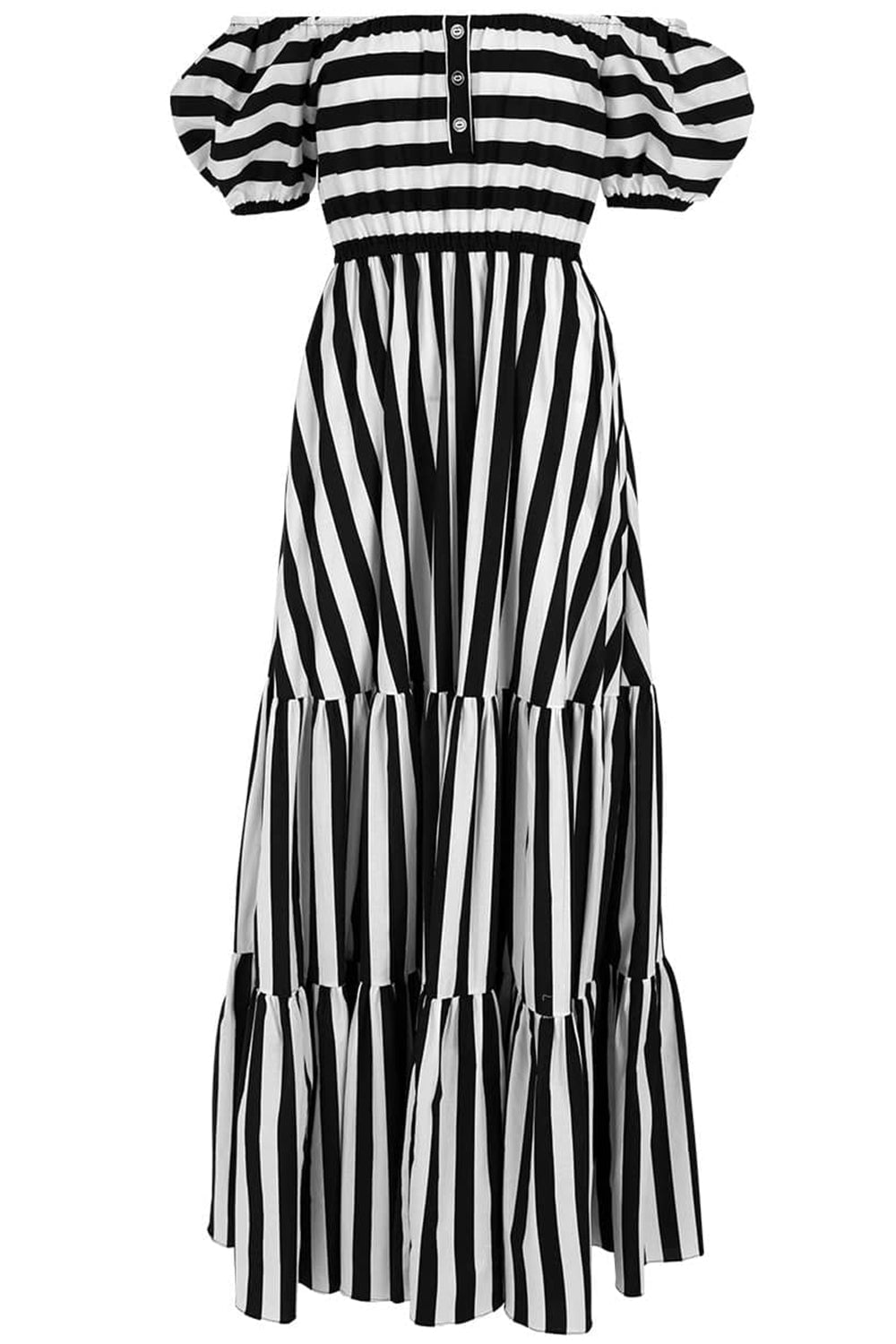 CAROLINE CONSTAS-Bardot Maxi Dress-WHT/BLK