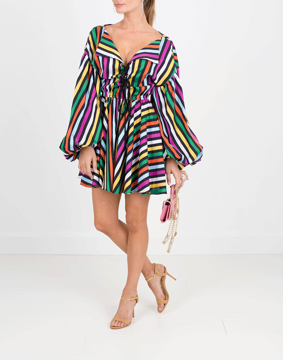 CAROLINE CONSTAS-Olympia Striped Dress-BLK MULT