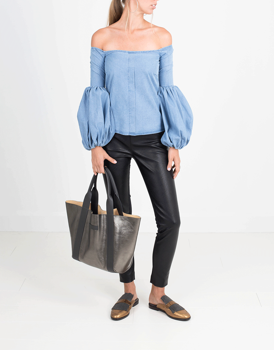 CAROLINE CONSTAS-Gisele Off Shoulder Chambray Blouse-