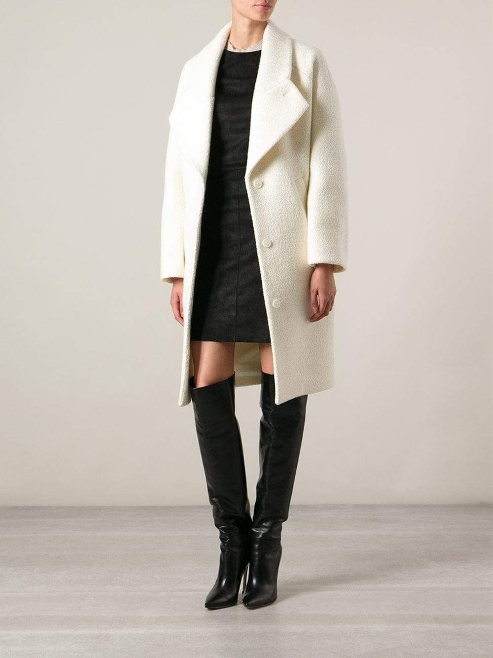CARVEN-Curly Wool Oversized Coat-ECRU