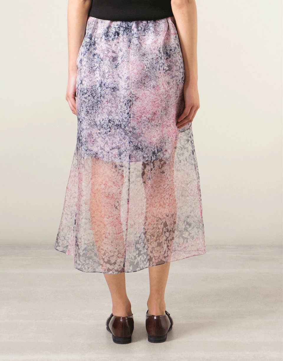 CARVEN-Organza Floral Print Skirt-