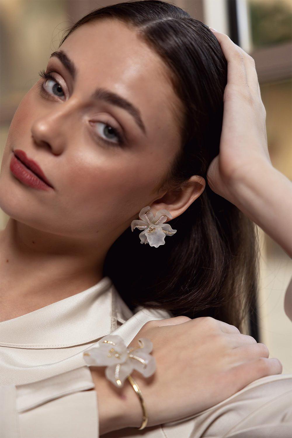 CASA CASTRO-Rock Crystal Flower Mother Nature Bracelet-YELLOW GOLD