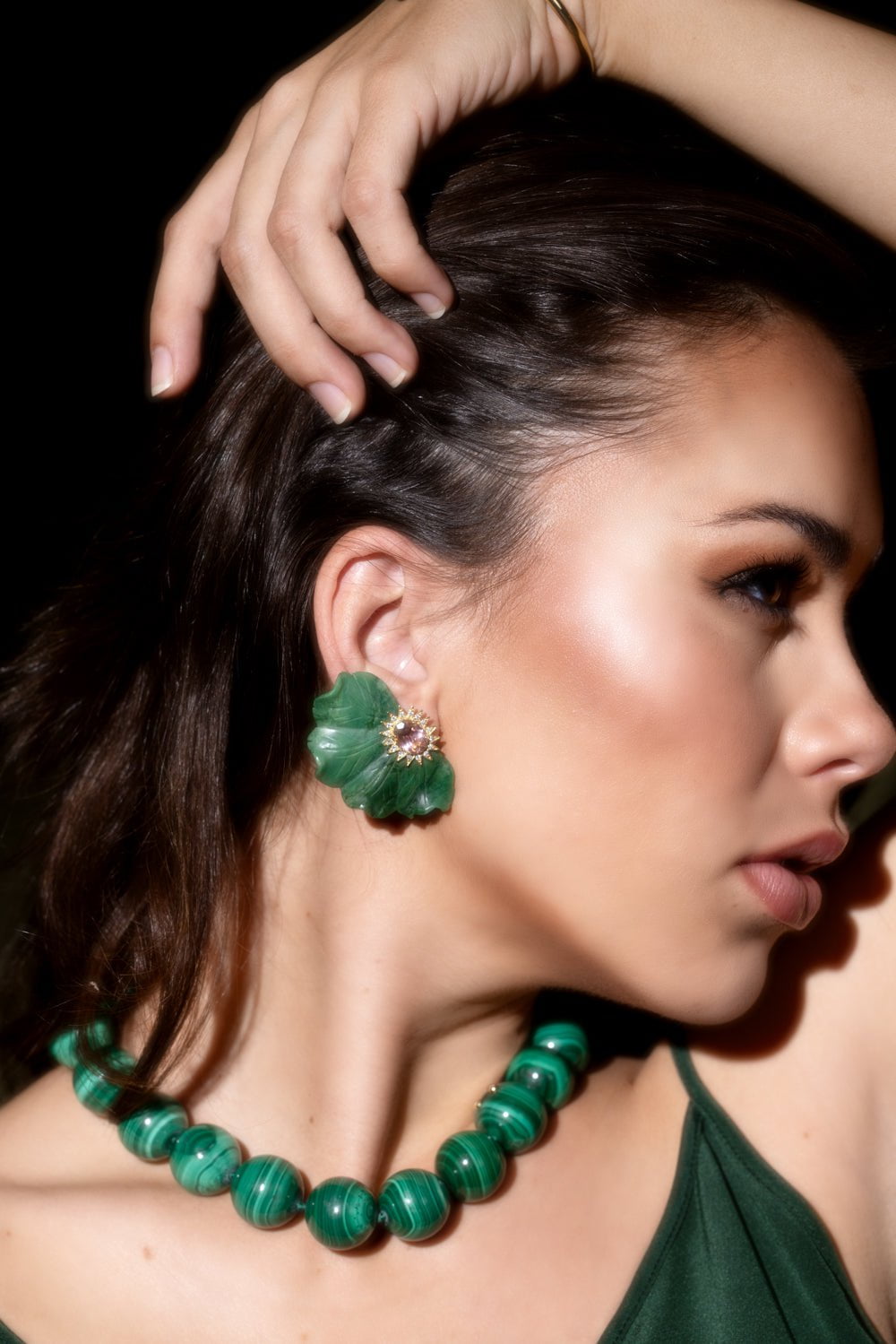 CASA CASTRO-African Jade Mother Nature Earrings-YELLOW GOLD