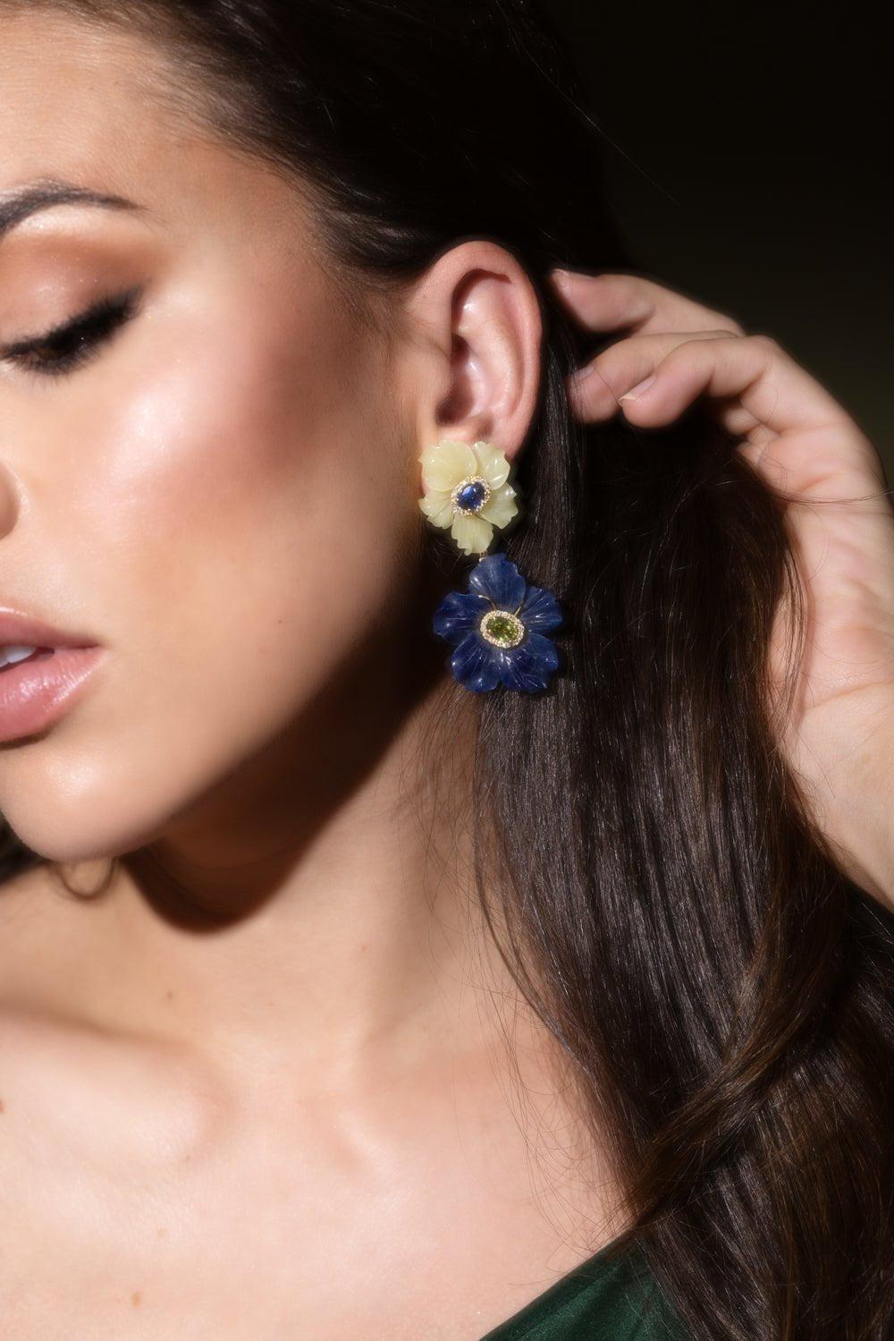 CASA CASTRO-Double Flower Drop Mother Nature Earrings-YELLOW GOLD