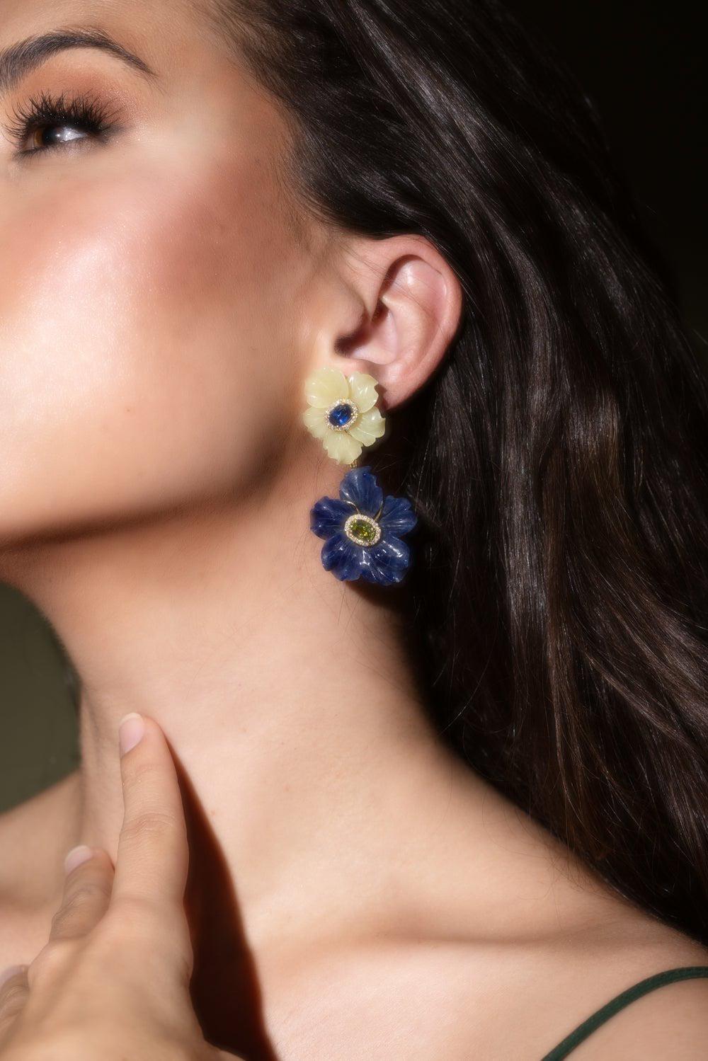 CASA CASTRO-Double Flower Drop Mother Nature Earrings-YELLOW GOLD