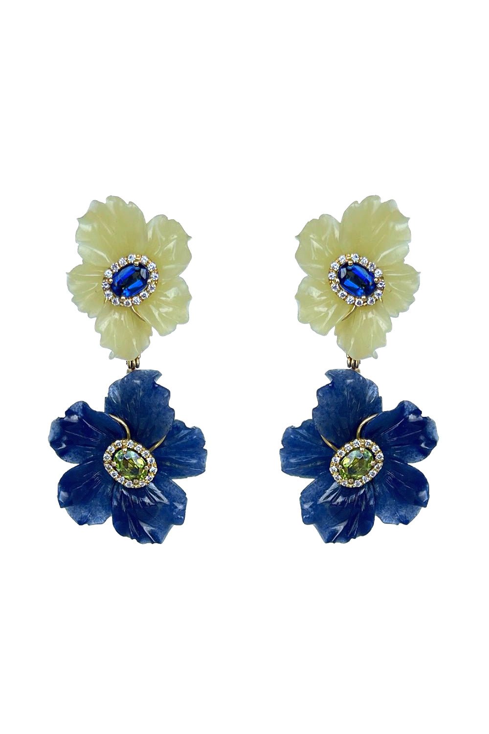 CASA CASTRO-Double Flower Drop Mother Nature Earrings-YELLOW GOLD