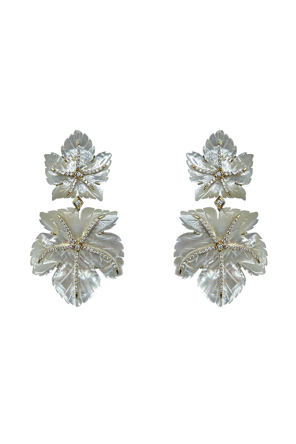 CASA CASTRO-Double Leaf Pearl Mother Nature Earrings-YELLOW GOLD