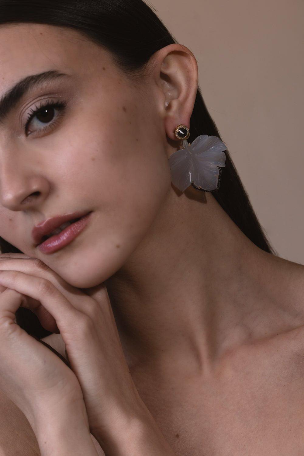 CASA CASTRO-Gray Agate Mother Nature Earrings-YELLOW GOLD
