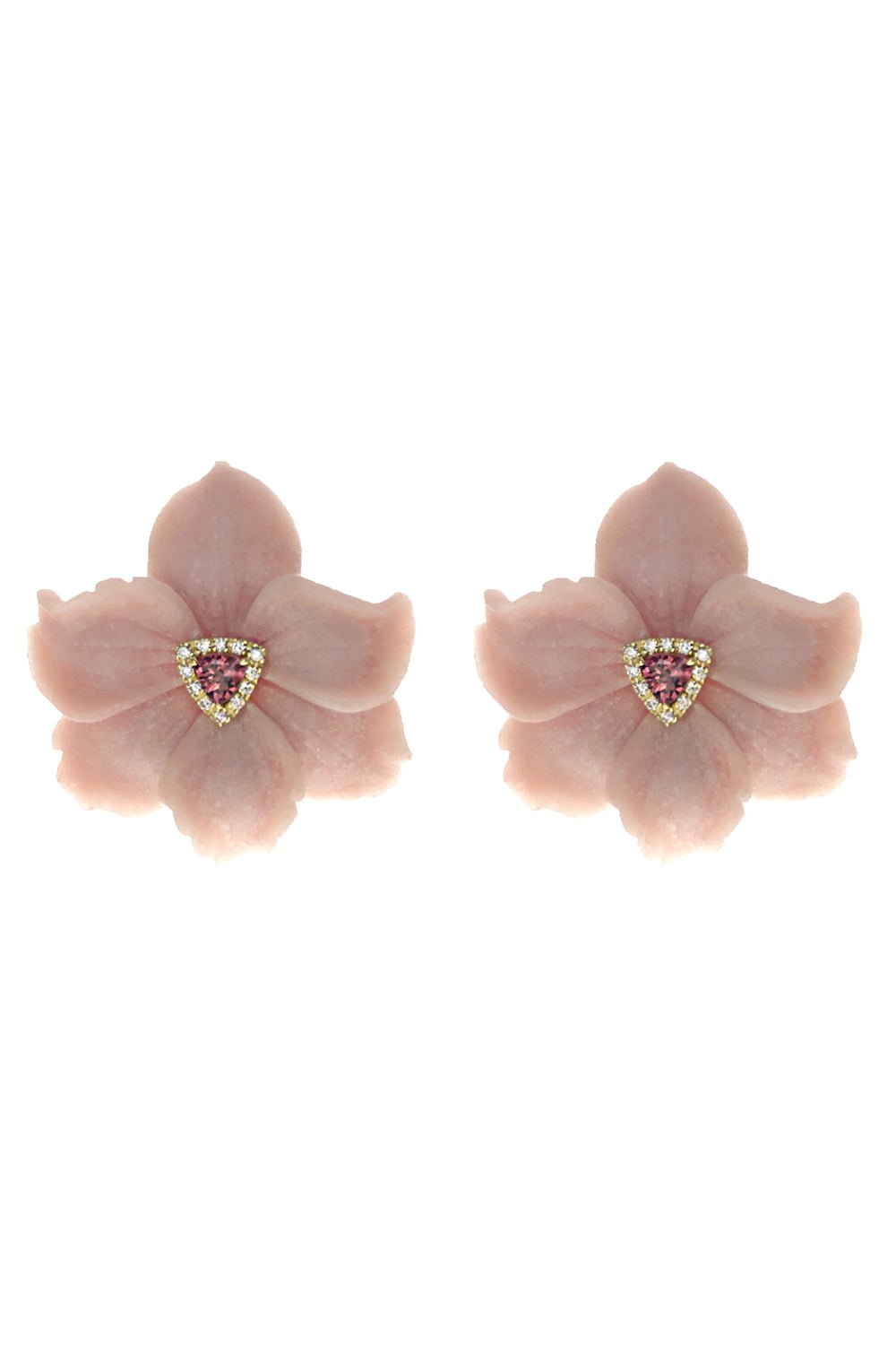 CASA CASTRO-Pink Quartz Flower Mother Nature Earrings-YELLOW GOLD