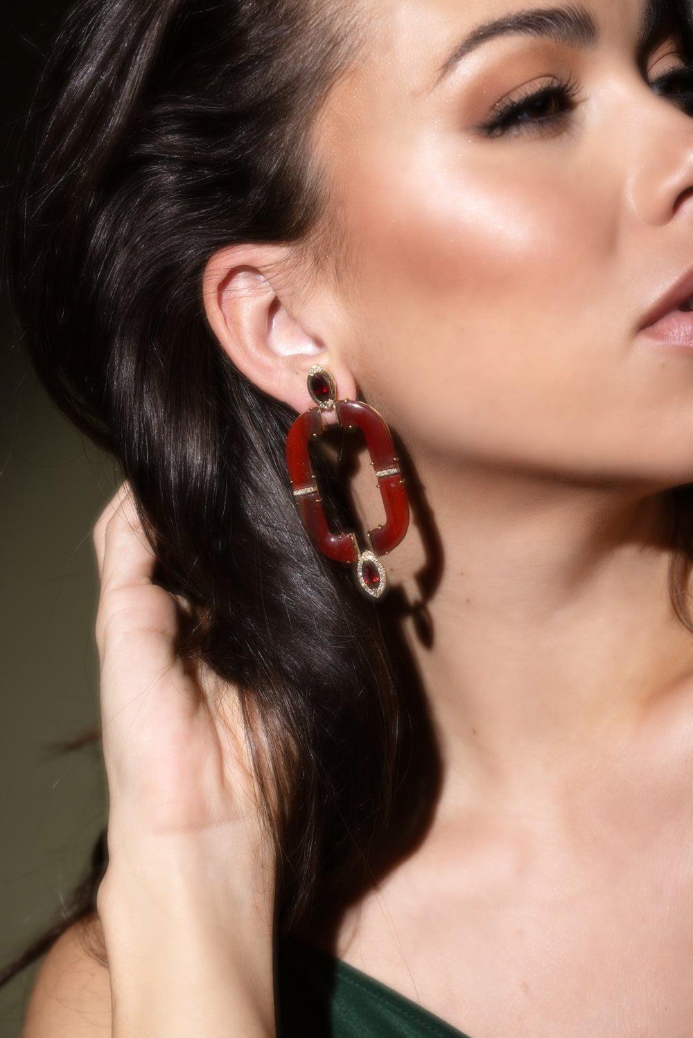 CASA CASTRO-Red Jasper Mother Nature Earrings-YELLOW GOLD