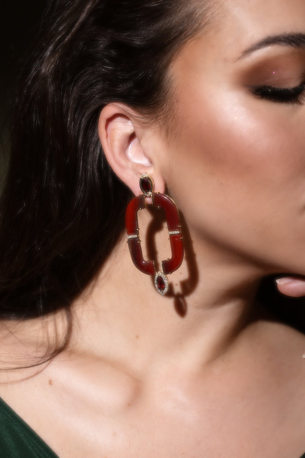 CASA CASTRO-Red Jasper Mother Nature Earrings-YELLOW GOLD