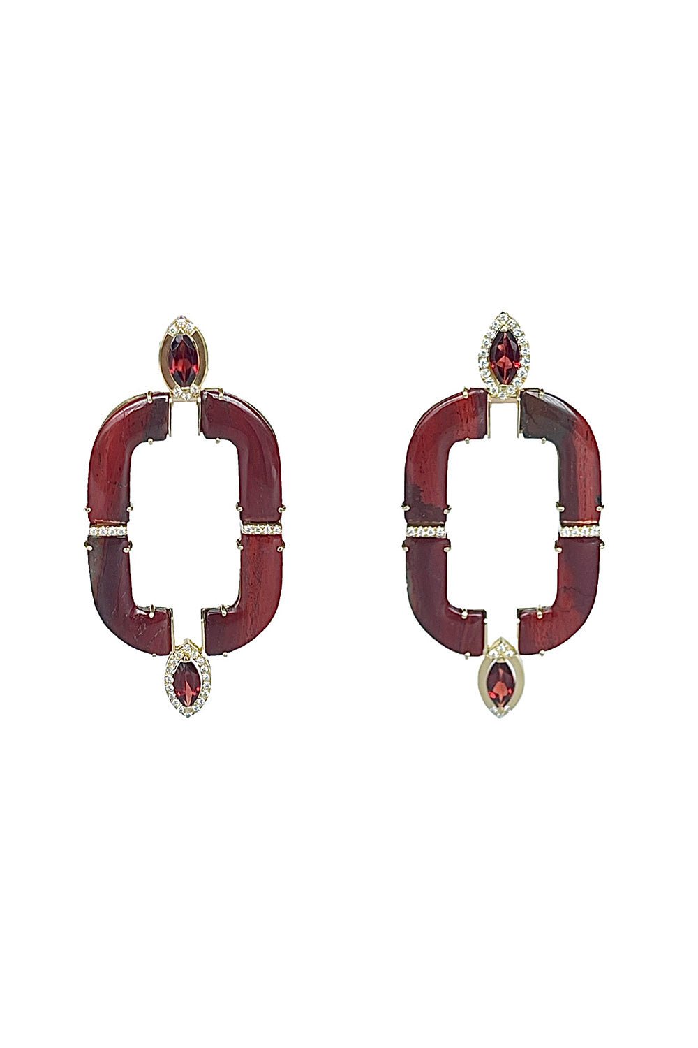 CASA CASTRO-Red Jasper Mother Nature Earrings-YELLOW GOLD