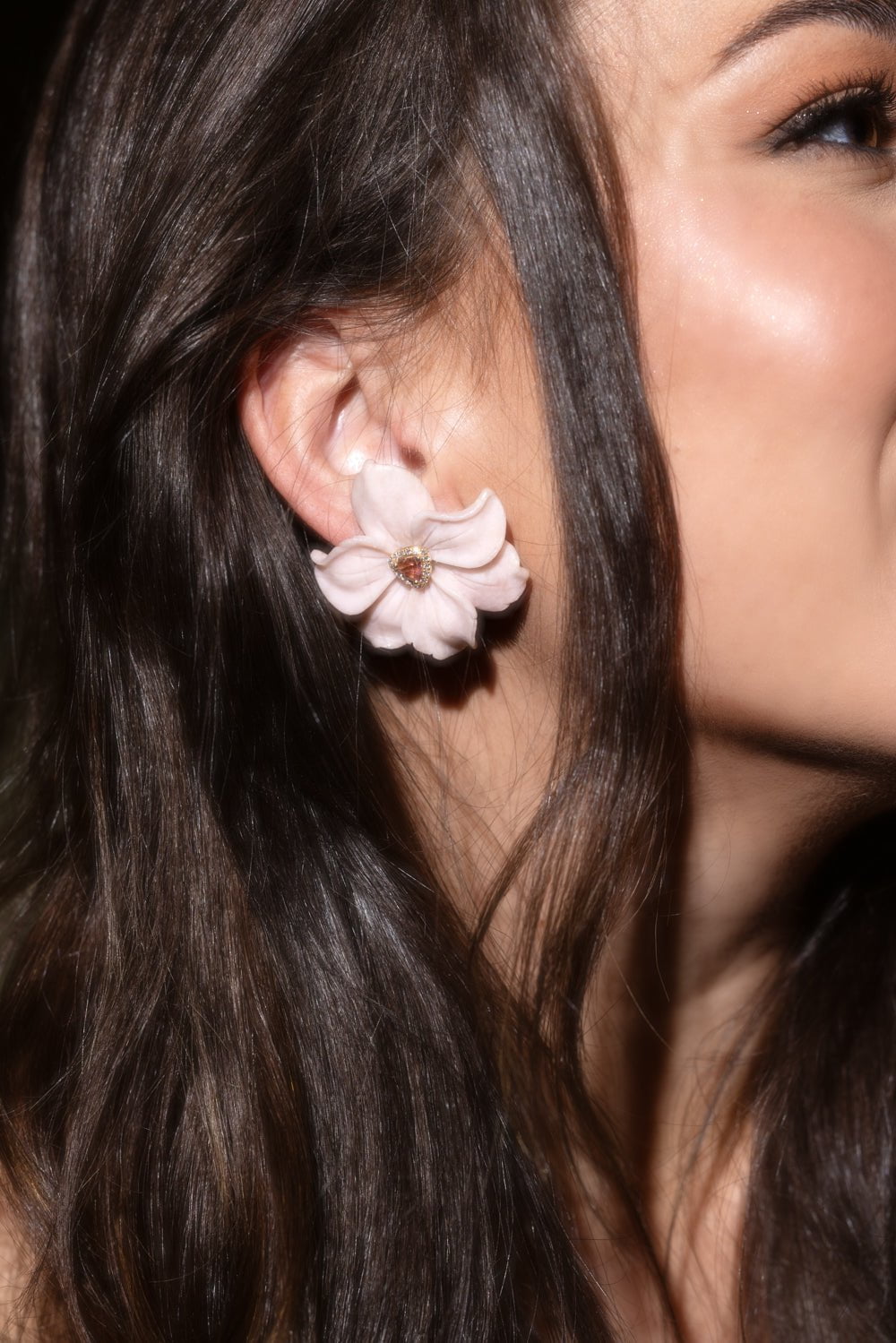 CASA CASTRO-Pink Quartz Flower Mother Nature Earrings-YELLOW GOLD