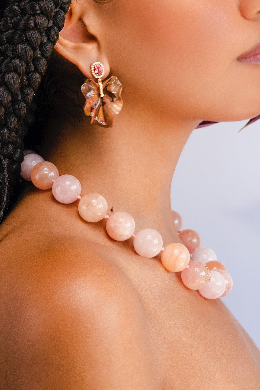 CASA CASTRO-Pink Tourmaline Jasper Mother Nature Earrings-YELLOW GOLD