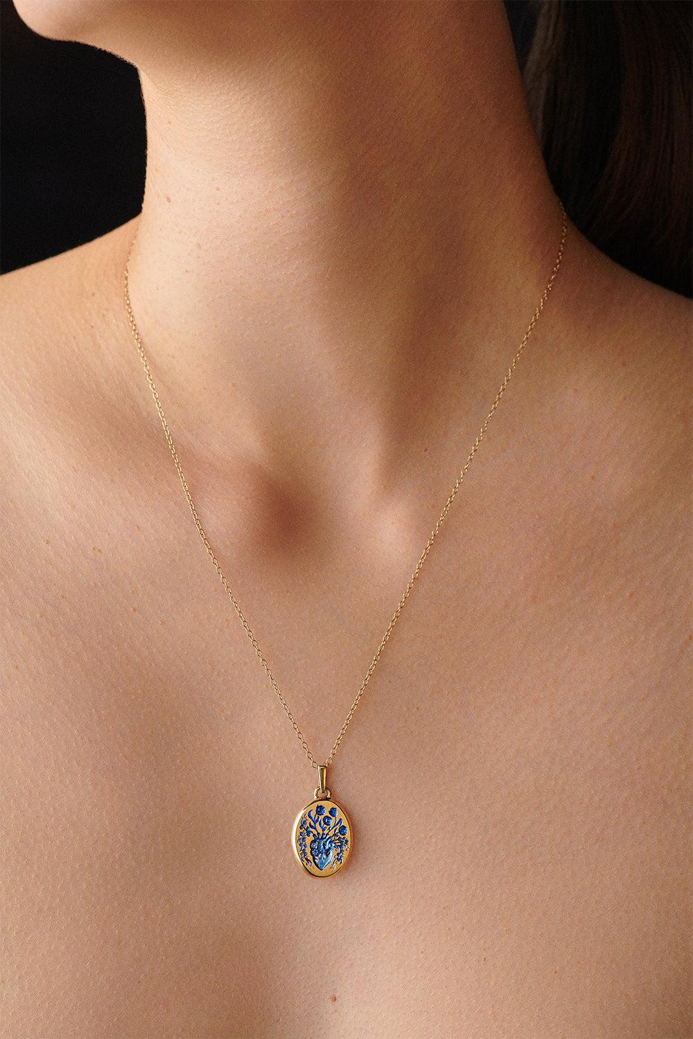 Small Blue Heart Pendant Necklace-YELLOW GOLD-JEWELRYFINE JEWELNECKLACE O-CASTRO SMITH