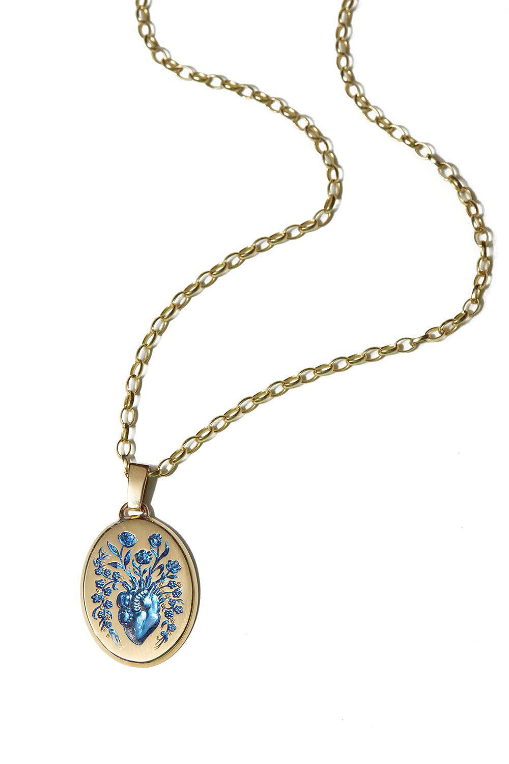 Small Blue Heart Pendant Necklace-YELLOW GOLD-JEWELRYFINE JEWELNECKLACE O-CASTRO SMITH