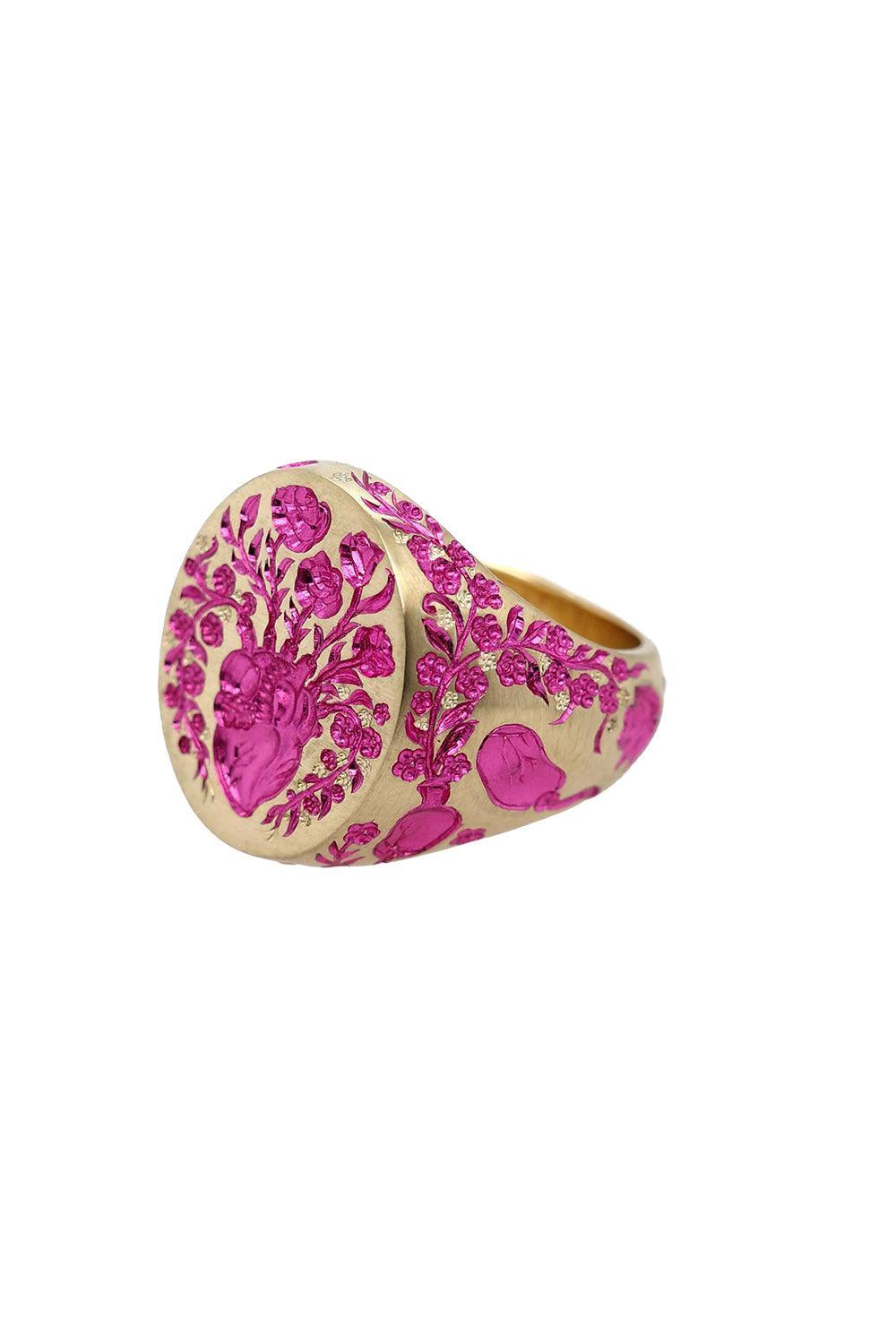 Heavy Heart Pink Signet Ring-YELLOW GOLD-7-JEWELRYFINE JEWELRING-CASTRO SMITH