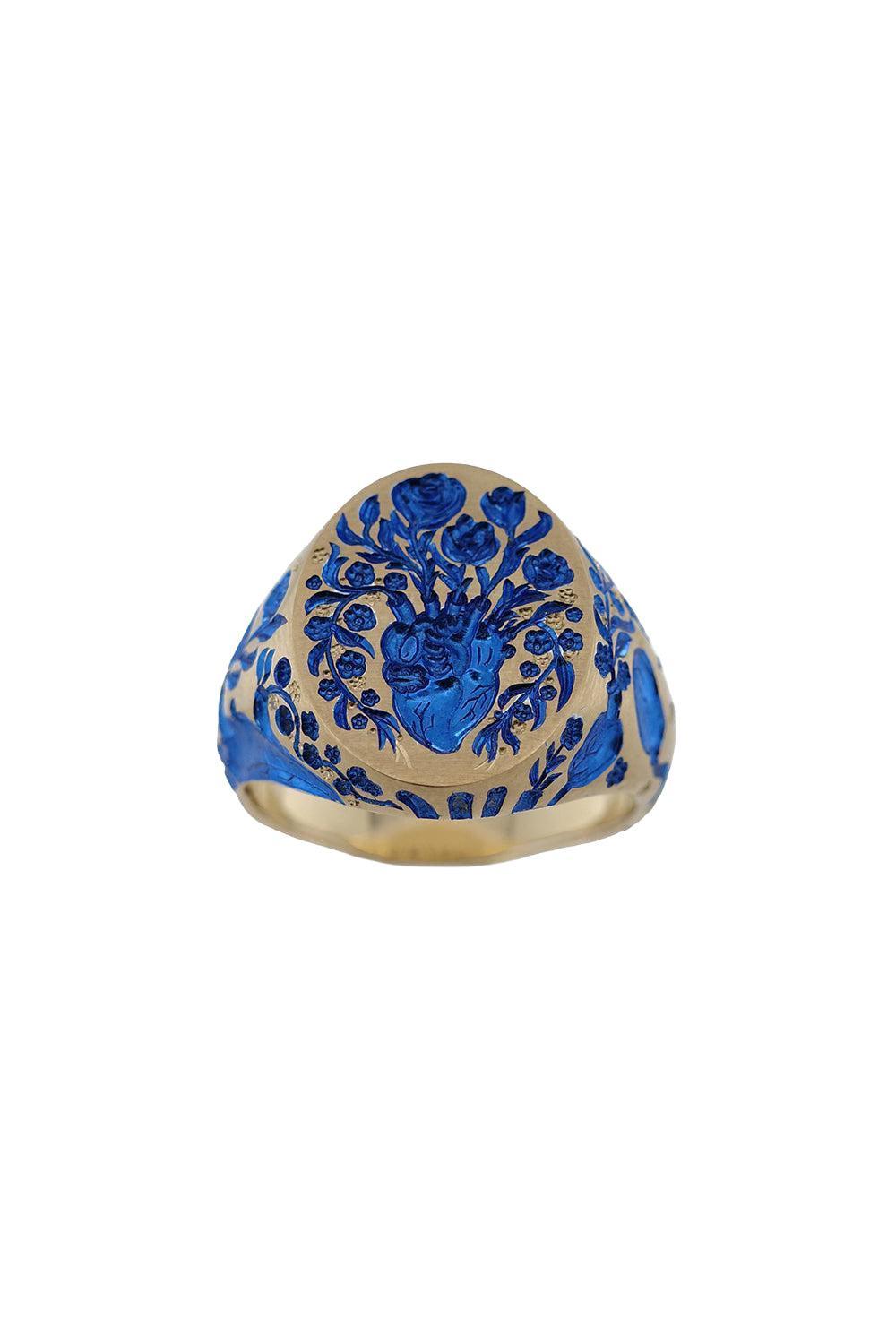 Blue Heart Classic Signet Ring-YELLOW GOLD-6.5-JEWELRYFINE JEWELRING-CASTRO SMITH