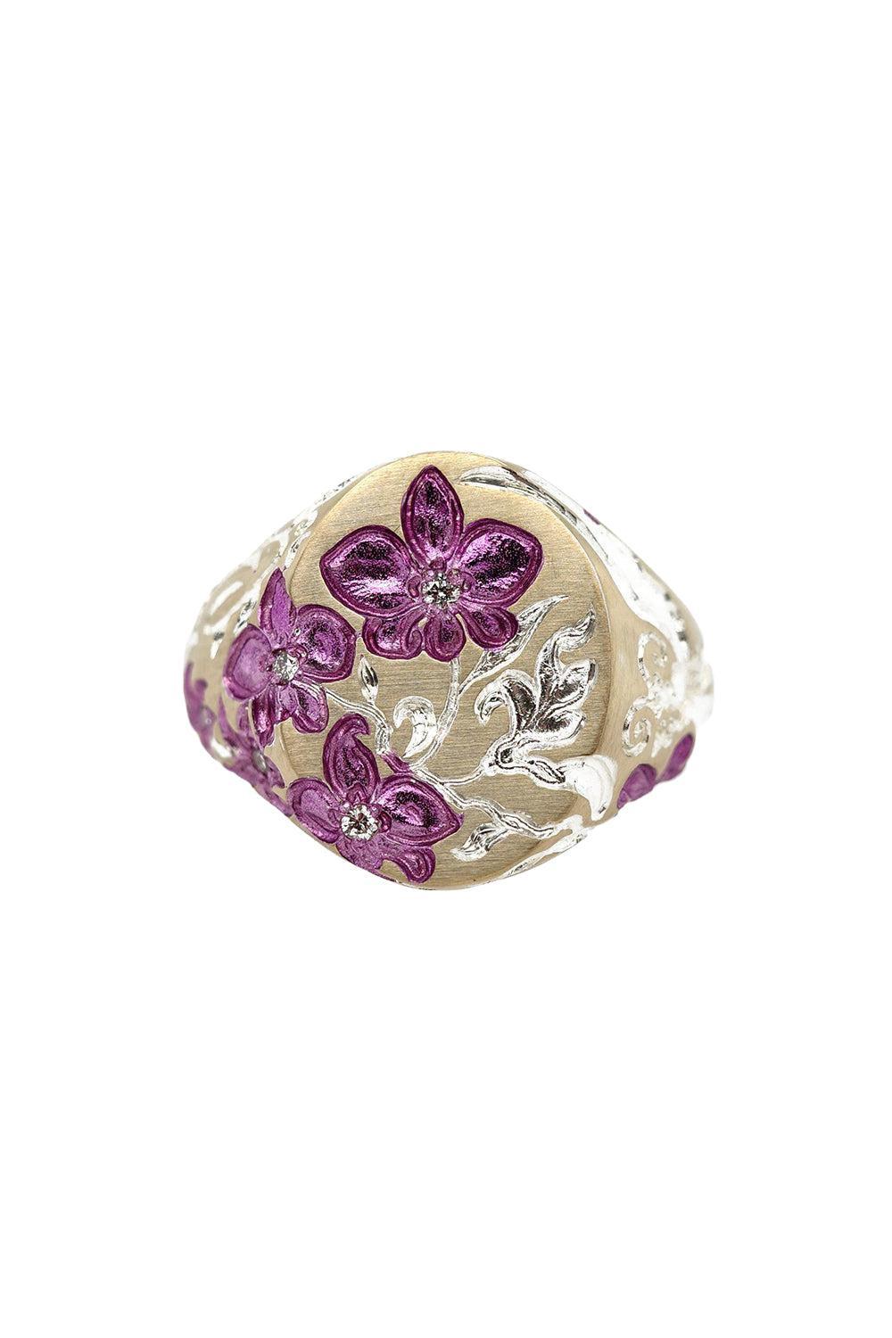 Purple Orchid Signet Ring-YELLOW GOLD-6.5-JEWELRYFINE JEWELRING-CASTRO SMITH