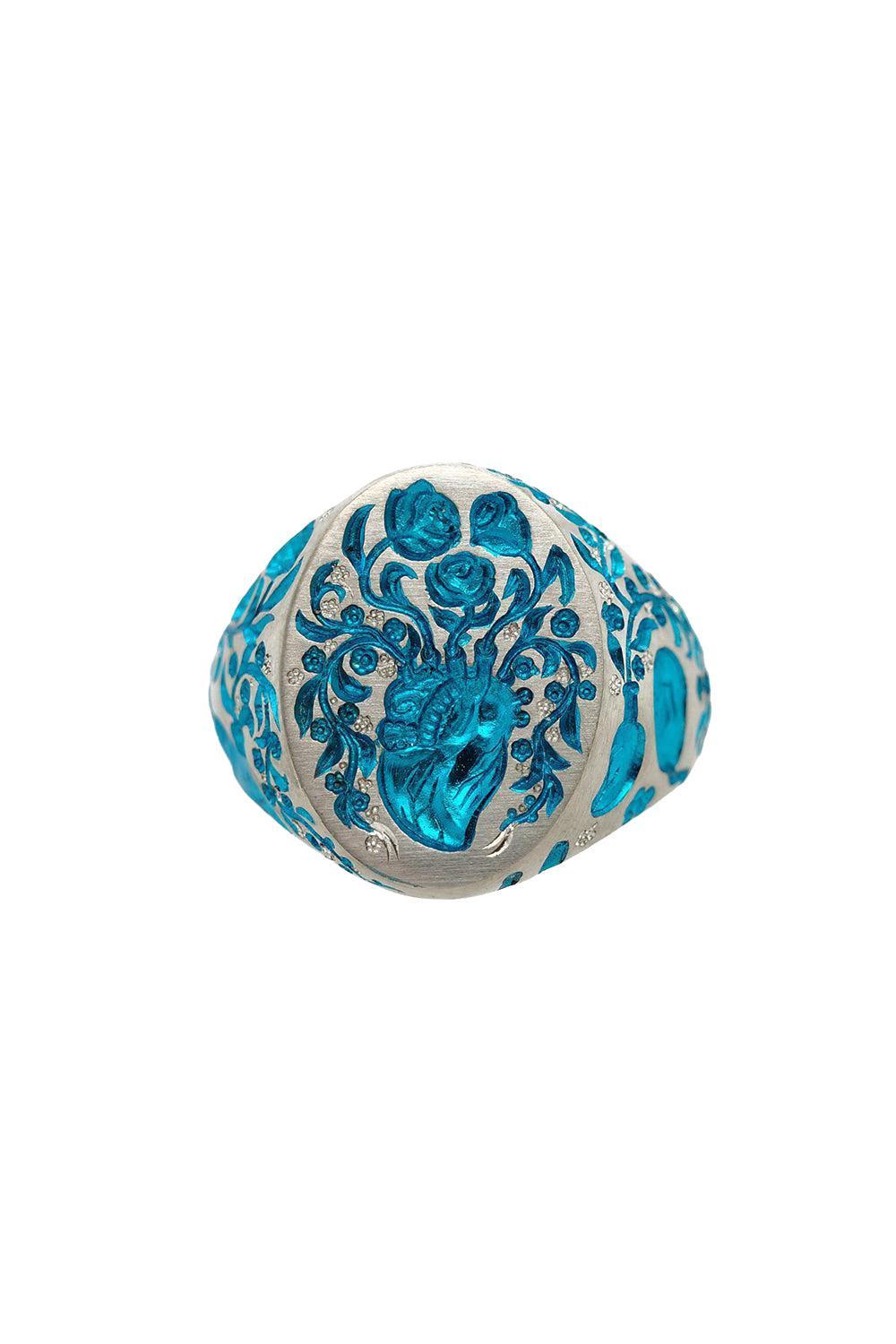 Turquoise Heart Classic Signet Ring-WHITE GOLD-7-JEWELRYFINE JEWELRING-CASTRO SMITH