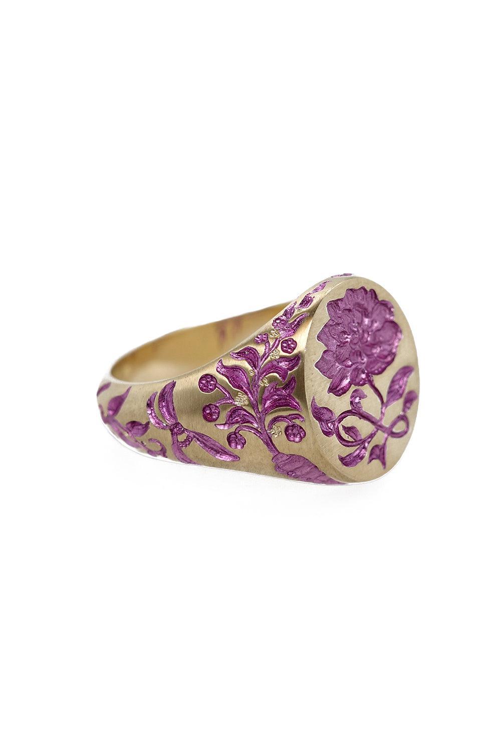 Purple Peony Signet Ring-YELLOW GOLD-7-JEWELRYFINE JEWELRING-CASTRO SMITH