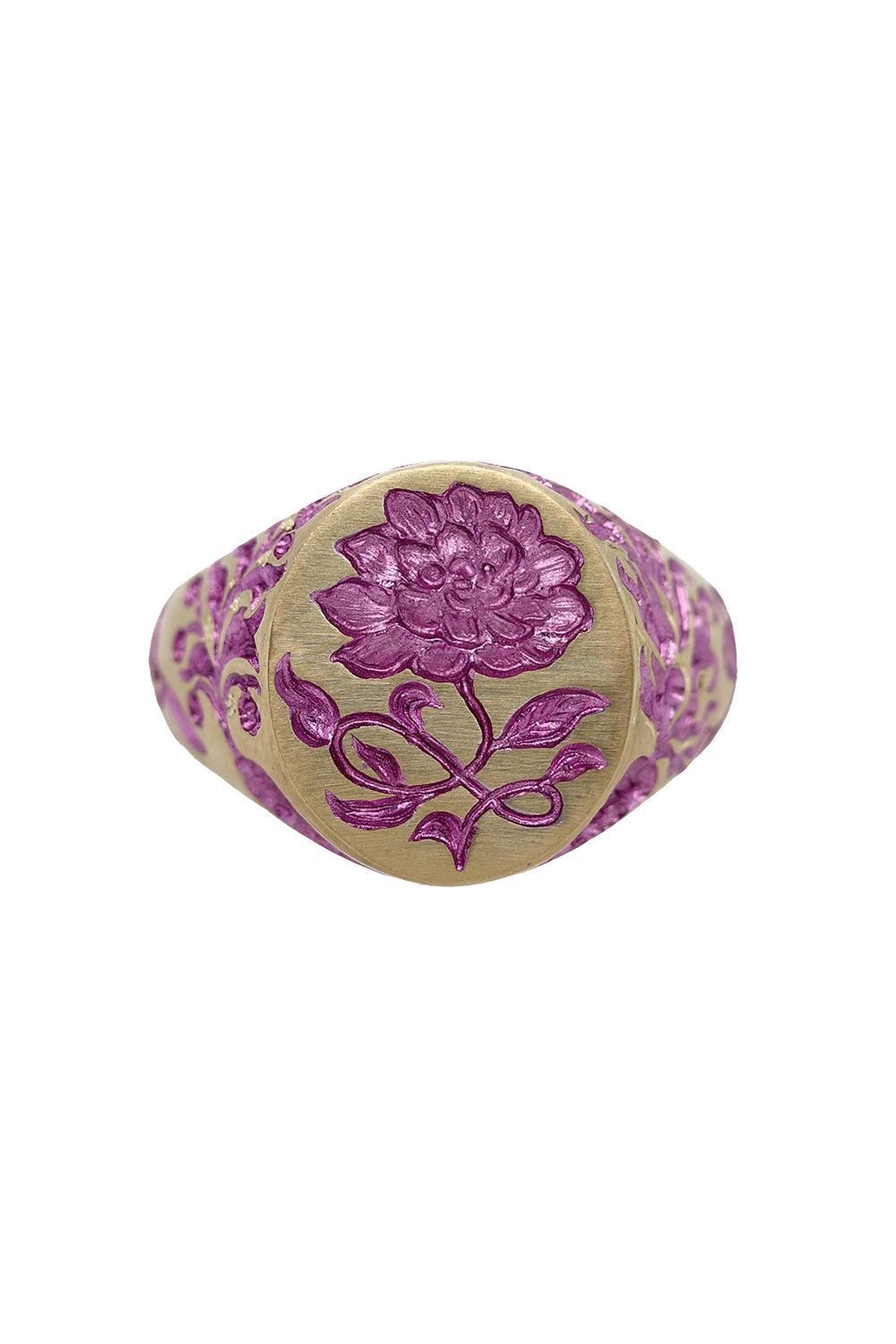 Purple Peony Signet Ring-YELLOW GOLD-7-JEWELRYFINE JEWELRING-CASTRO SMITH