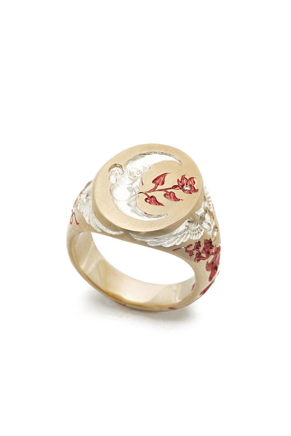 Ruby Moon Owl Signet Ring-YELLOW GOLD-7-JEWELRYFINE JEWELRING-CASTRO SMITH