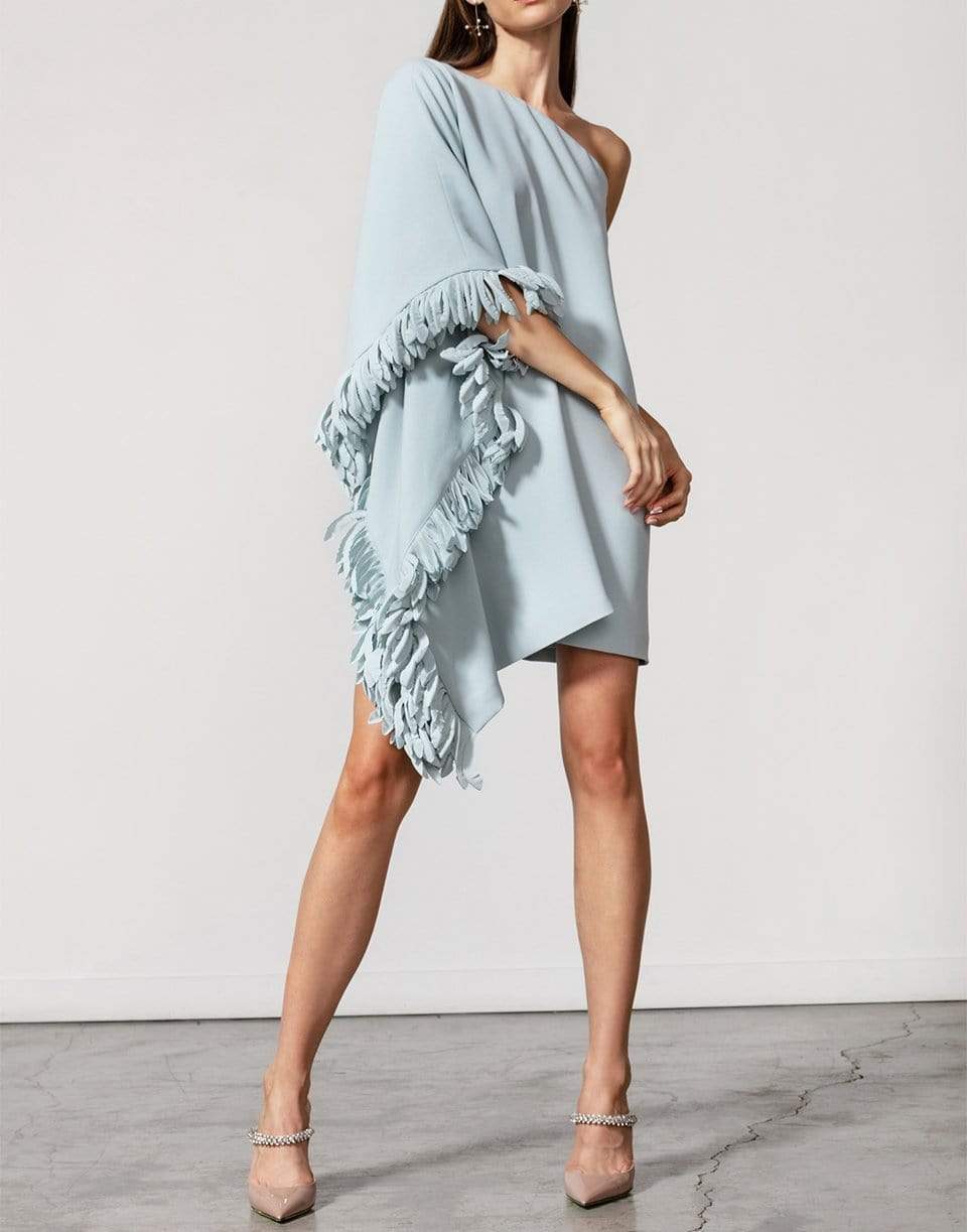 CATHERINE REGEHR-One Shoulder Dress With Anemone Trim-PALEBLU