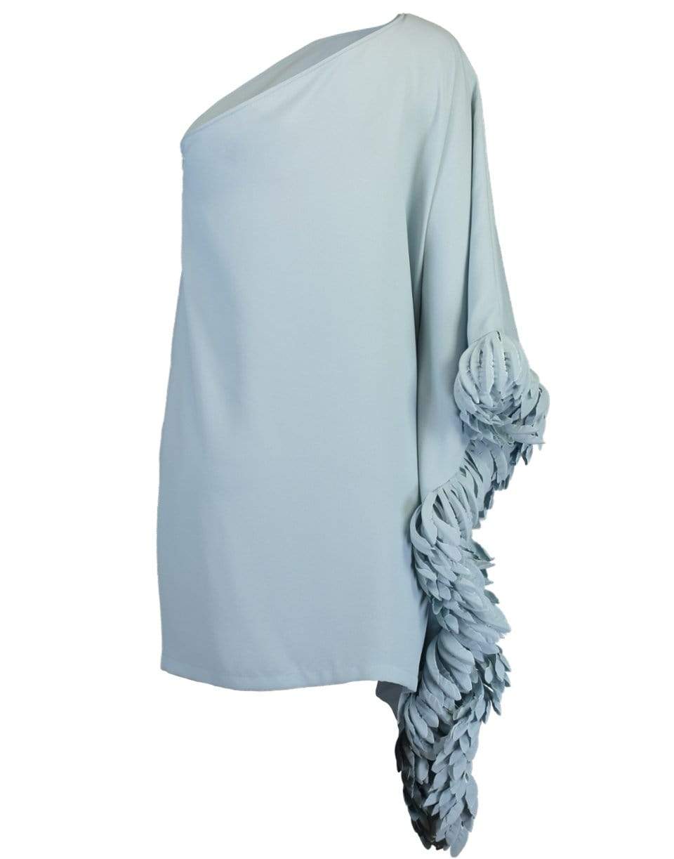 CATHERINE REGEHR-One Shoulder Dress With Anemone Trim-PALEBLU