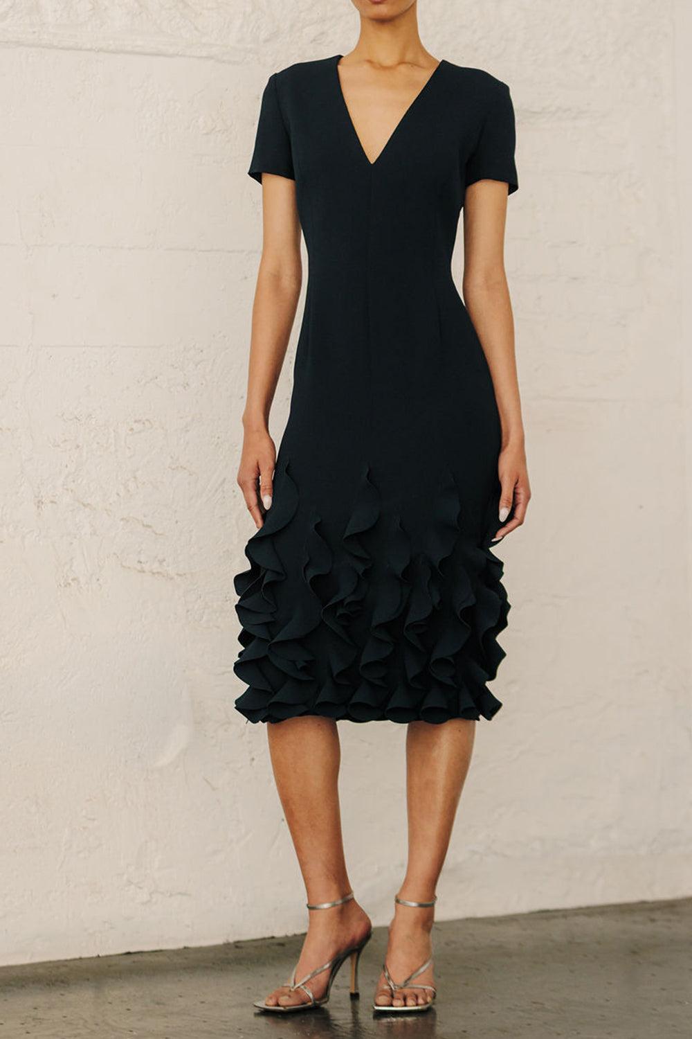 Jackie Short Sleeve Embellished Midi Dress-BLUE-4-CLOTHINGDRESSCOCKTAIL-CATHERINE REGEHR
