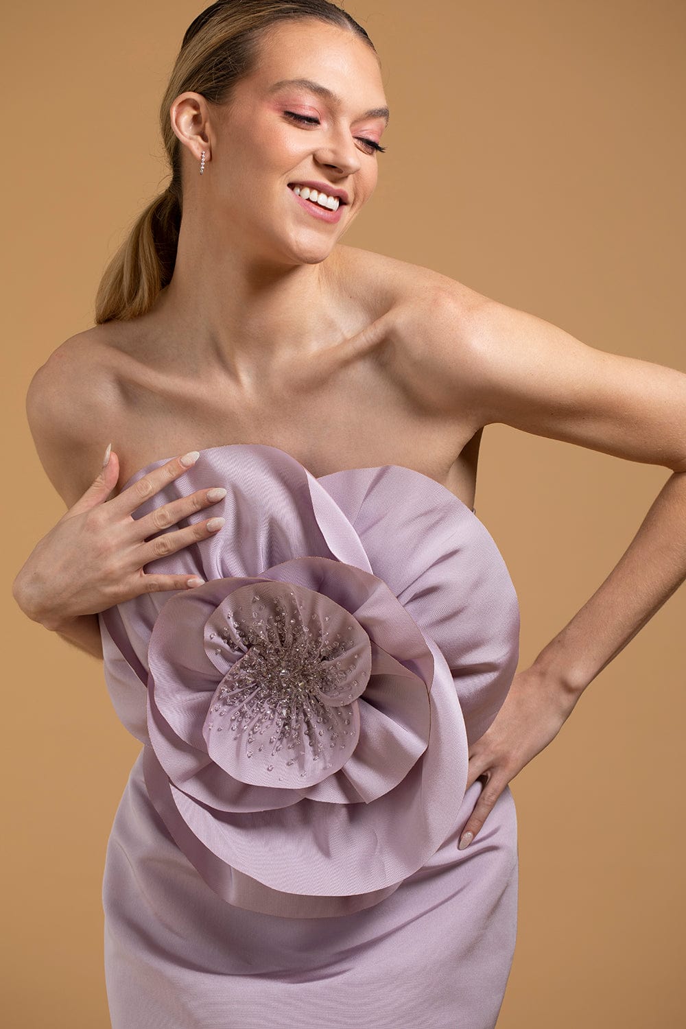 CATHERINE REGEHR-Strapless Peone Mini Dress-LILAC