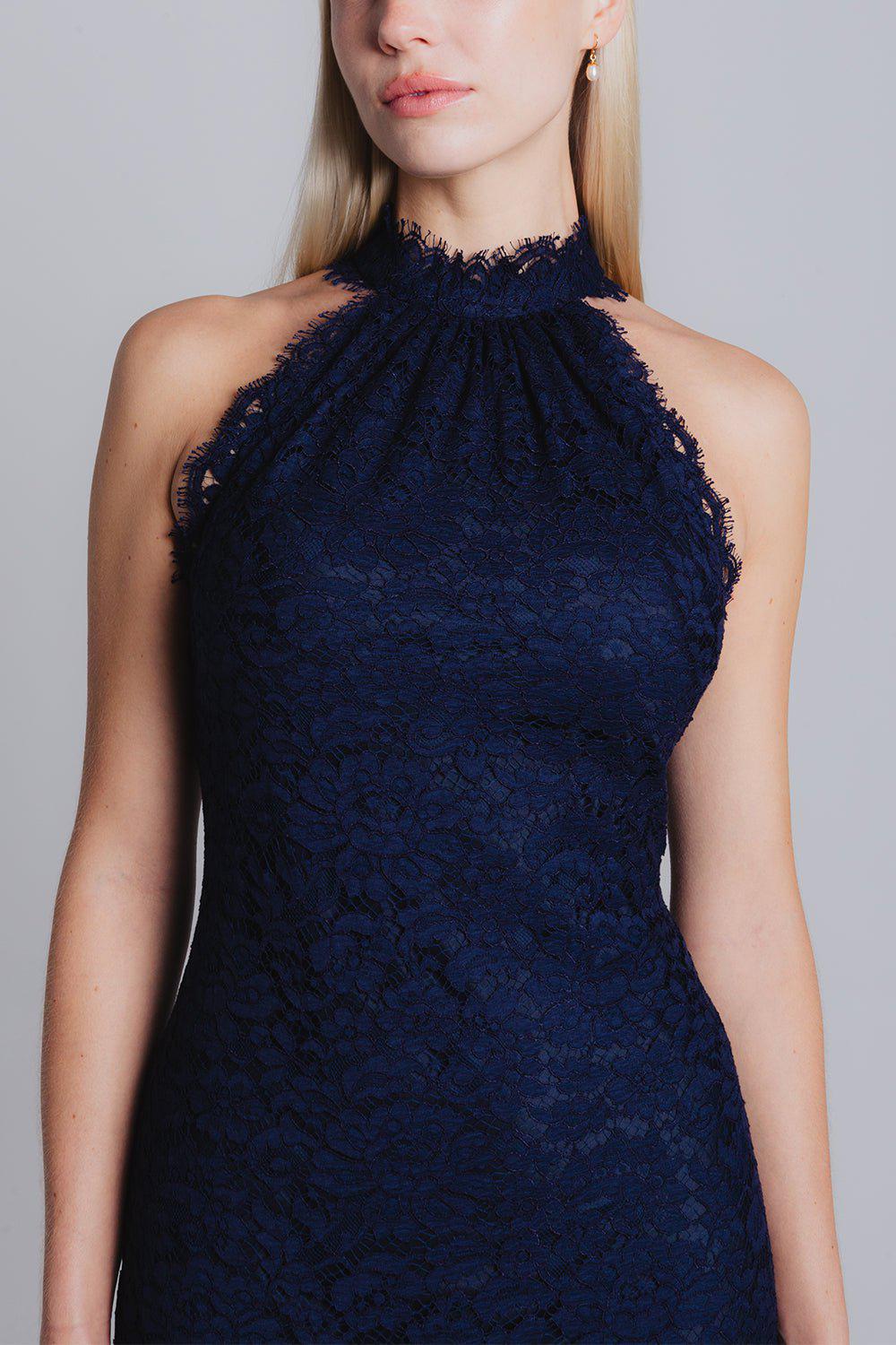 CATHERINE REGEHR-T Neck Lace Gown-NAVY