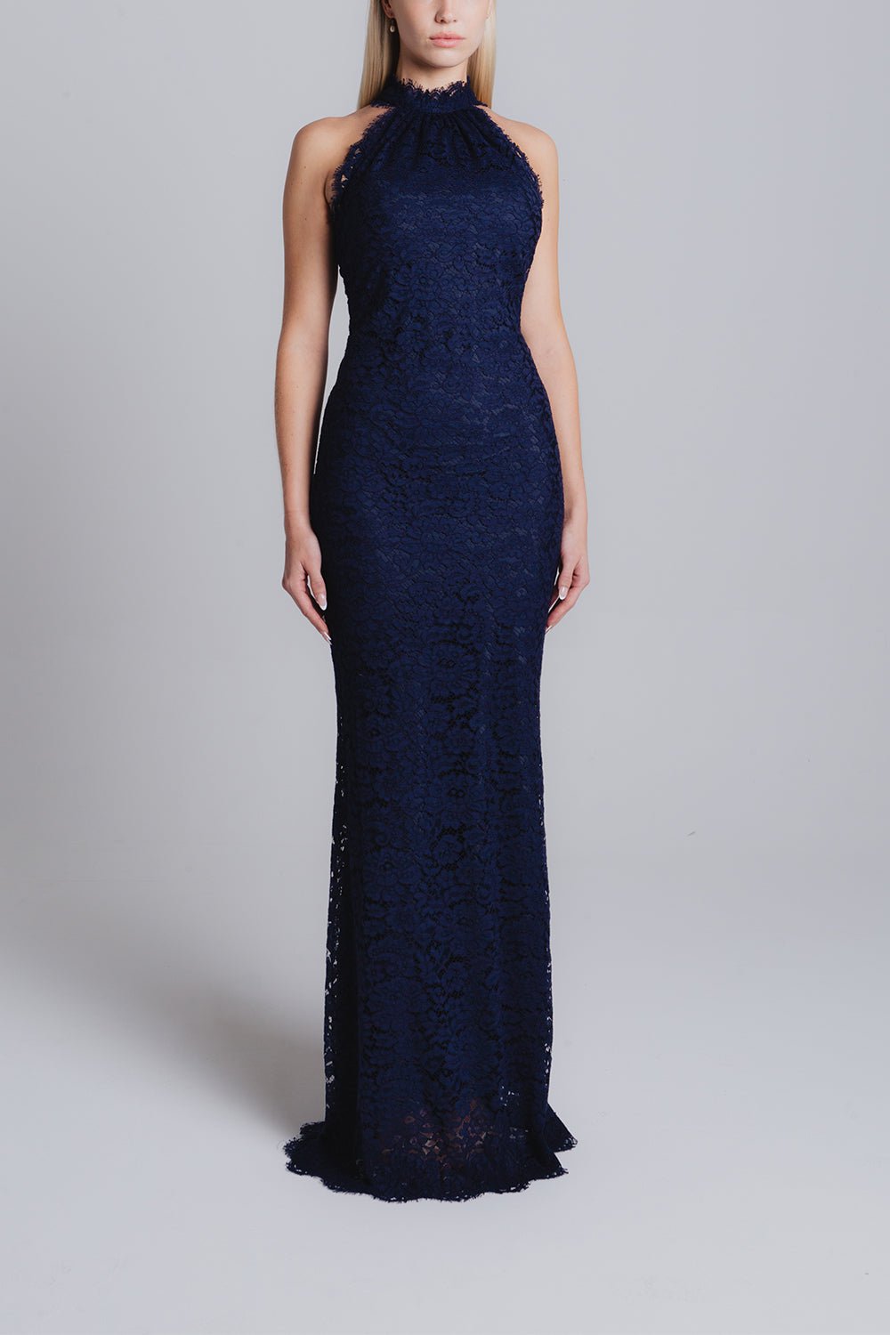 CATHERINE REGEHR-T Neck Lace Gown-NAVY