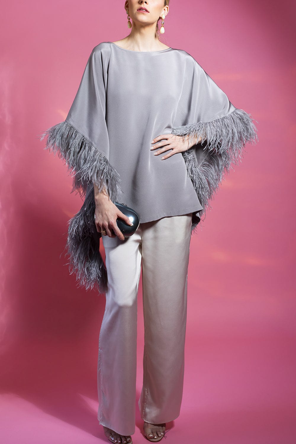 CATHERINE REGEHR-Casimir Caftan Feather Sleeve Top-