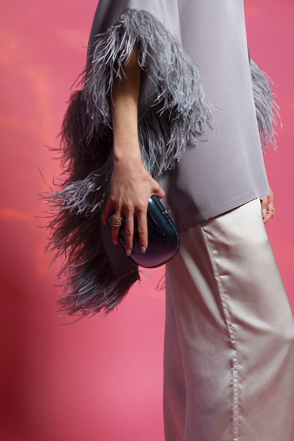 CATHERINE REGEHR-Casimir Caftan Feather Sleeve Top-