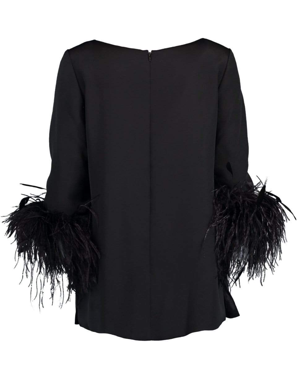 CATHERINE REGEHR-Black Feather Cuff Boat Neck Top-