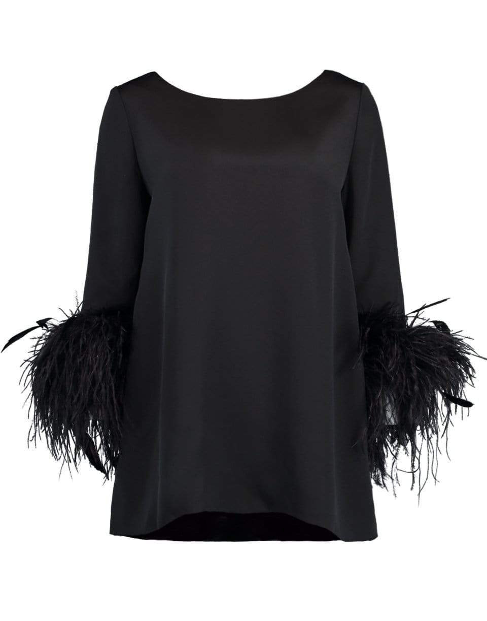 CATHERINE REGEHR-Black Feather Cuff Boat Neck Top-