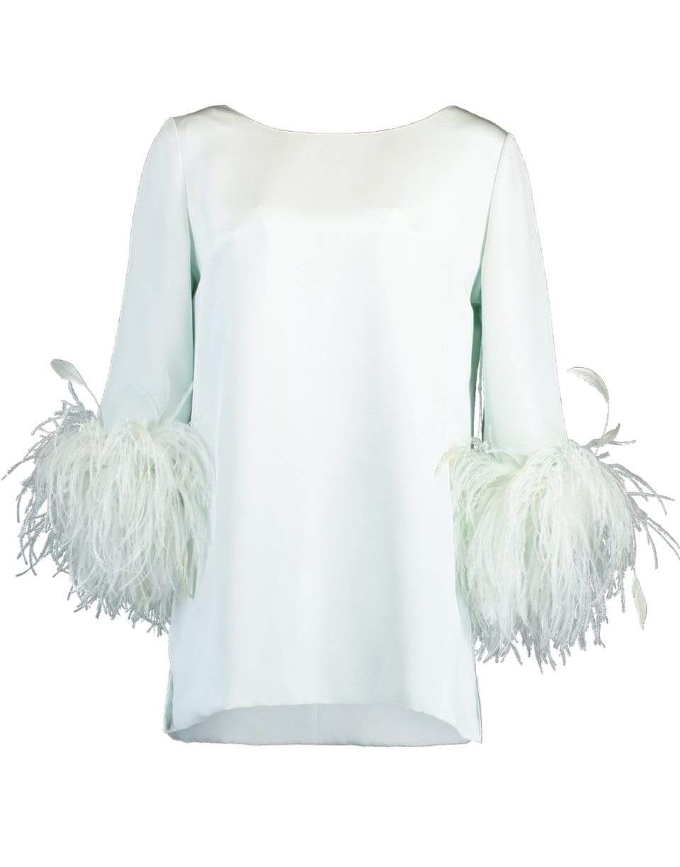 CATHERINE REGEHR-Mint Feather Cuff Boat Neck Top-