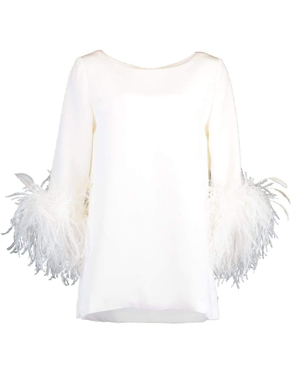 CATHERINE REGEHR-White Feather Cuff Boat Neck Top-