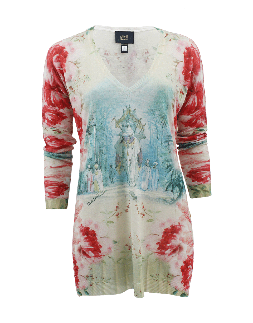 CAVALLI CLASS-Long Sleeve V-Neck Morrocan Pullover-