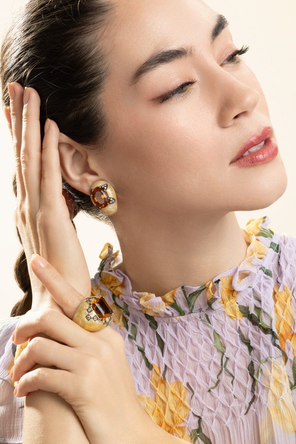 Diamond Citrine Oval Earrings-SILVER-JEWELRYFINE JEWELEARRING-ANDREOLI